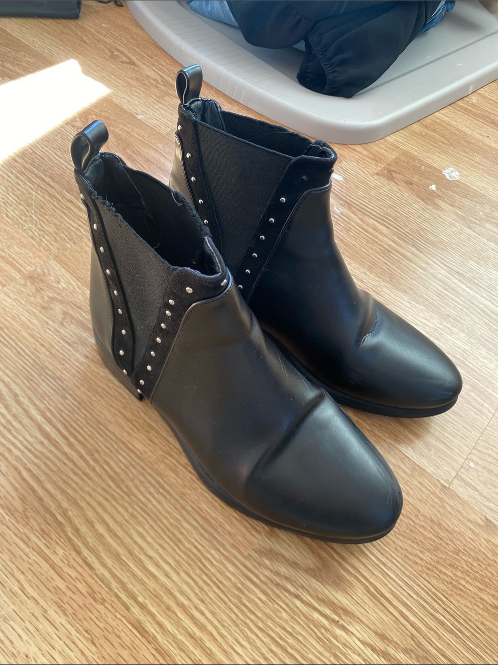 Black Stud-Trim Chelsea Ankle Boots